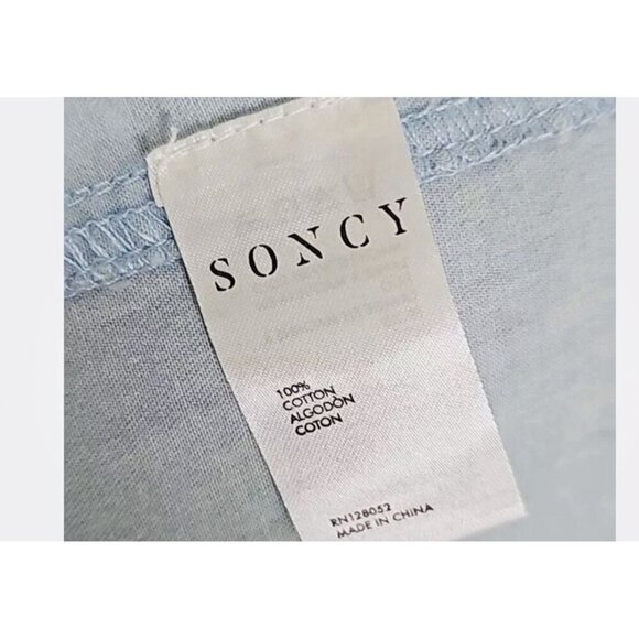 Soncy Women’s Plus Size Shawl Collar Duster Jacket 2XL Blue Chambray Light NWT - Picture 4 of 5